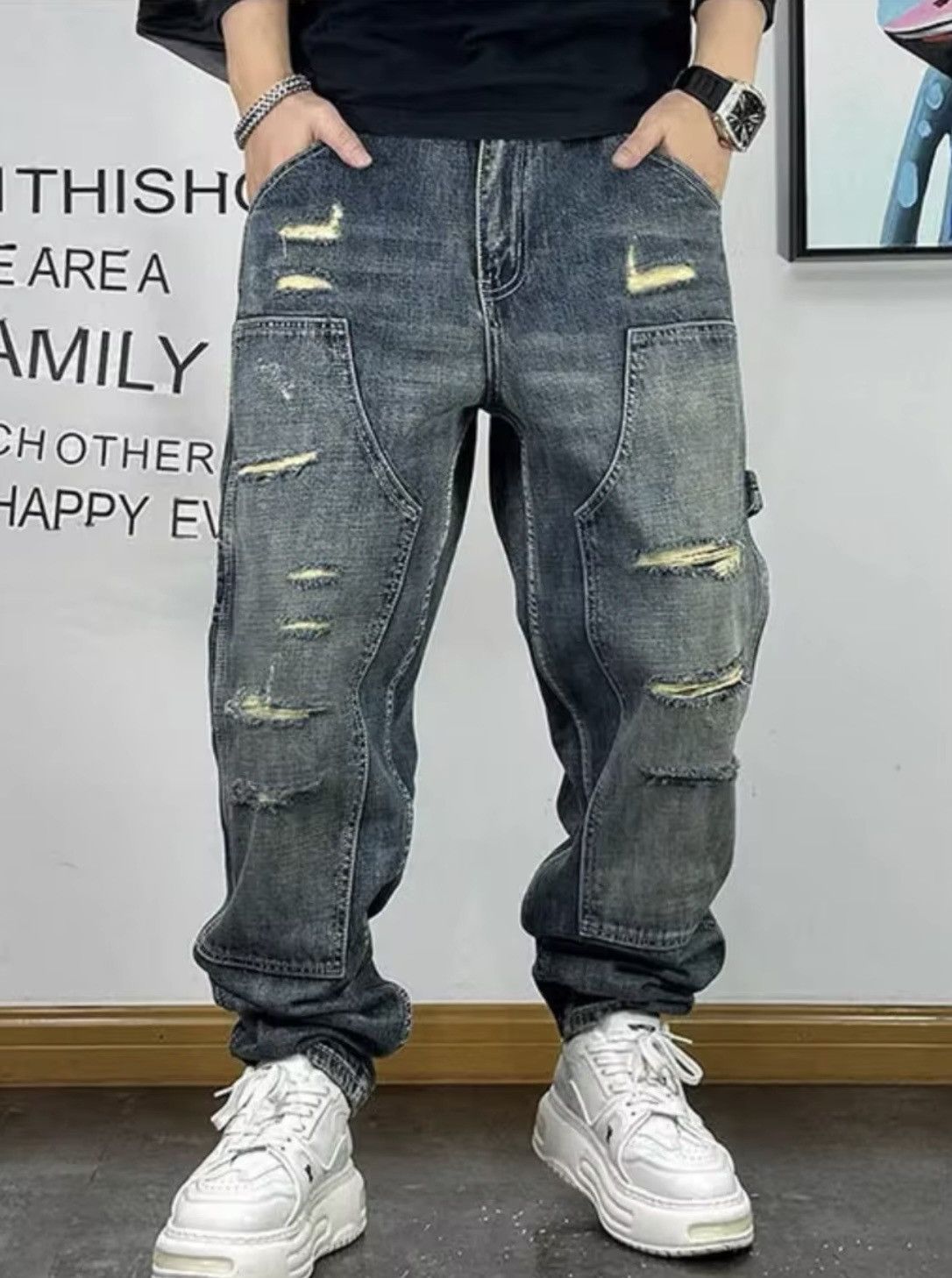 Ripped Patch Baggy Jeans