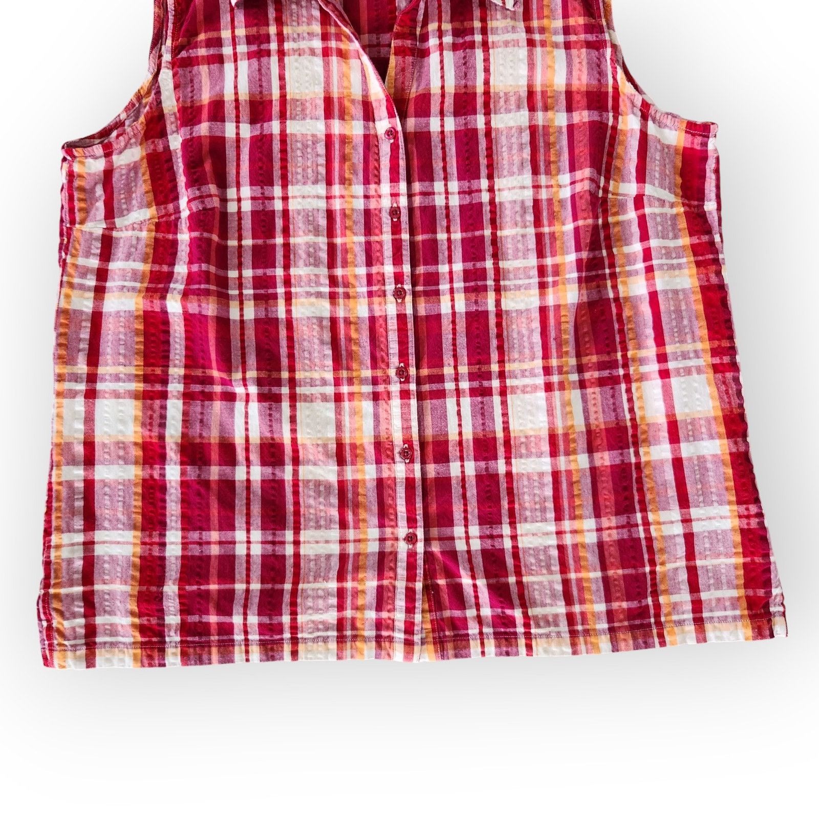 Vintage Y2K Red Plaid Sleeveless Button Down Top Cotton 2X Size XXL / US 16-18 / IT 52-54 - 4 Thumbnail