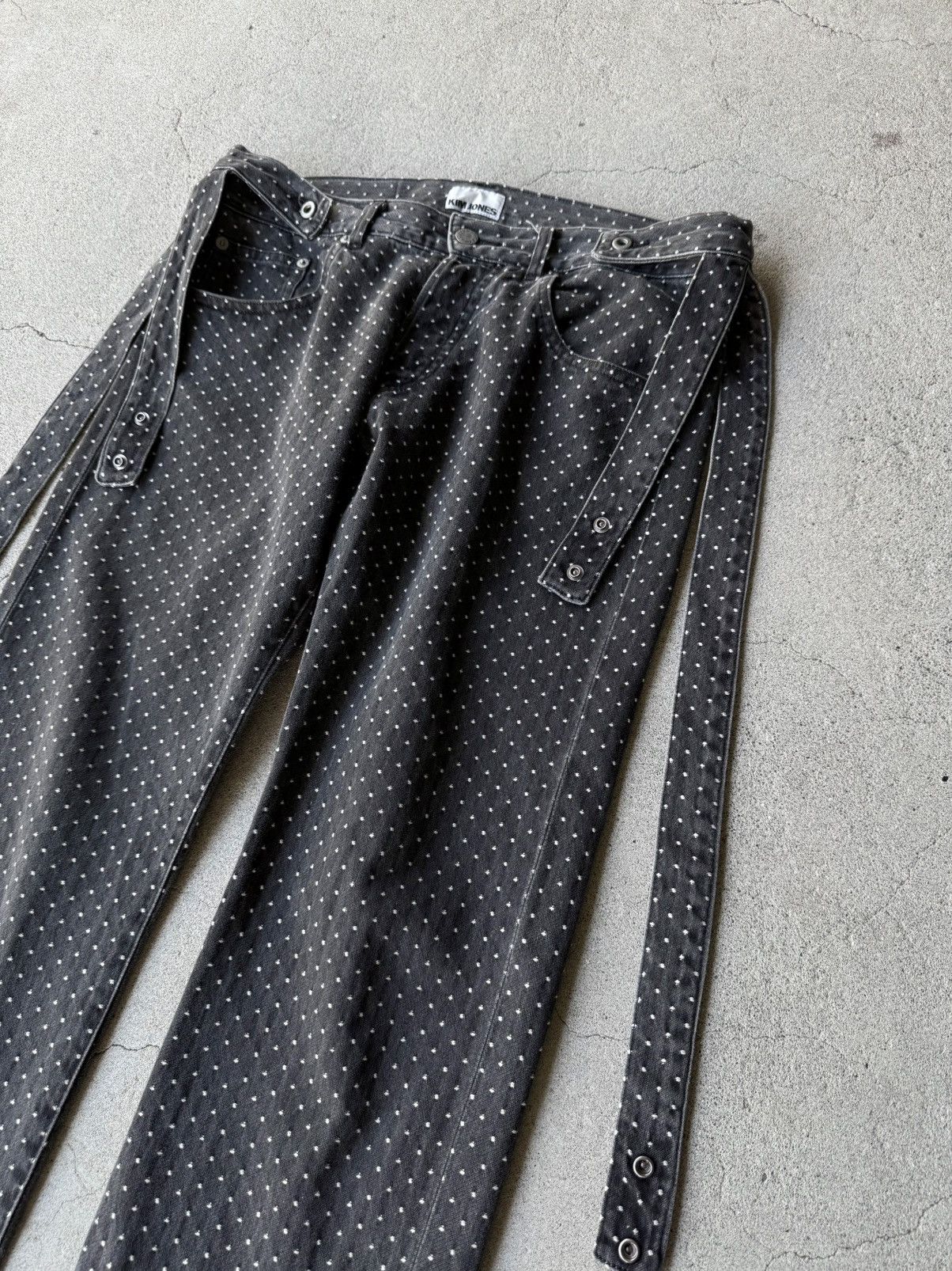 Kim Jones 2000s KIM JONES Dark Gray Embroidered Strap Denim Pants Size US 30 / EU 46 - 4 Thumbnail