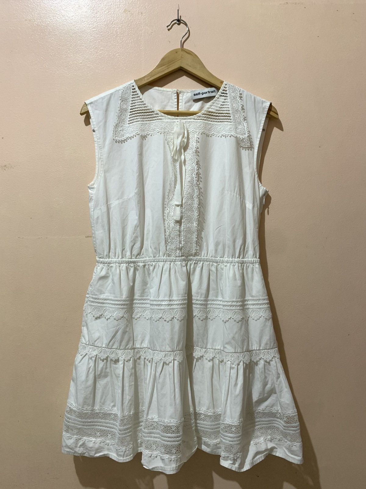 self portrait embroidered frill mini dress self-portrait - White Embroidered Mini Dress main image 0
