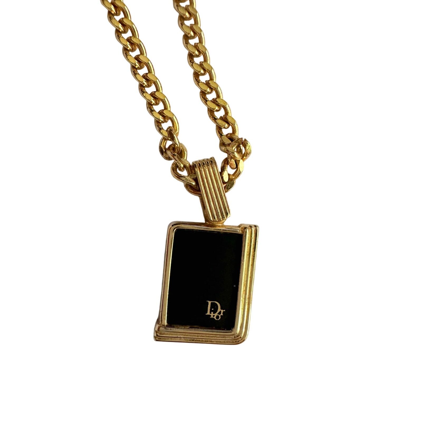 Dior Christian Dior Black Logo Plate Necklace Gold Plated Size ONE SIZE - 6 Thumbnail