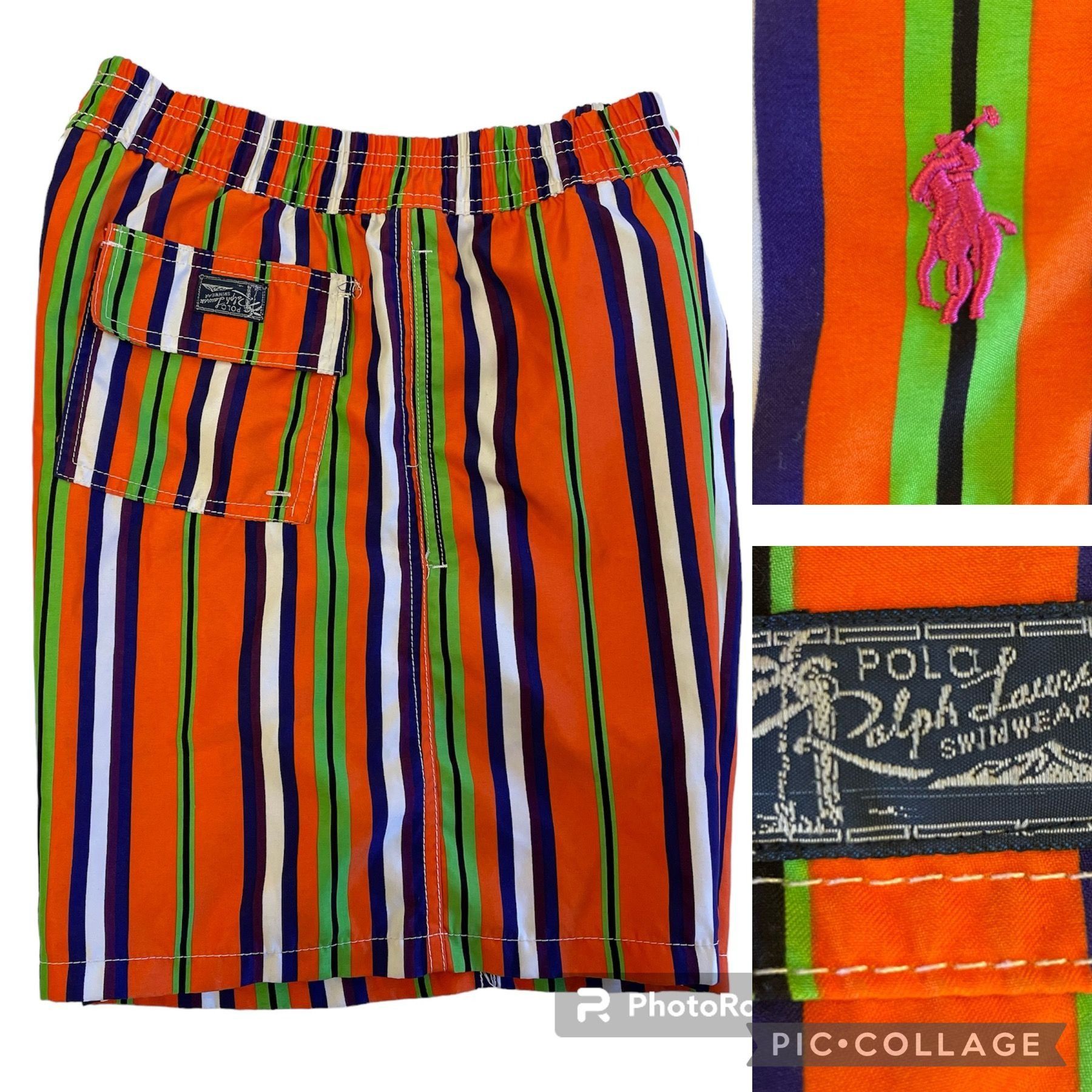 image of Polo Ralph Lauren Y2K Ralph Laurent Neon Orange Candy Stripe Polo Logo Trunks M, Men's (Size 34)