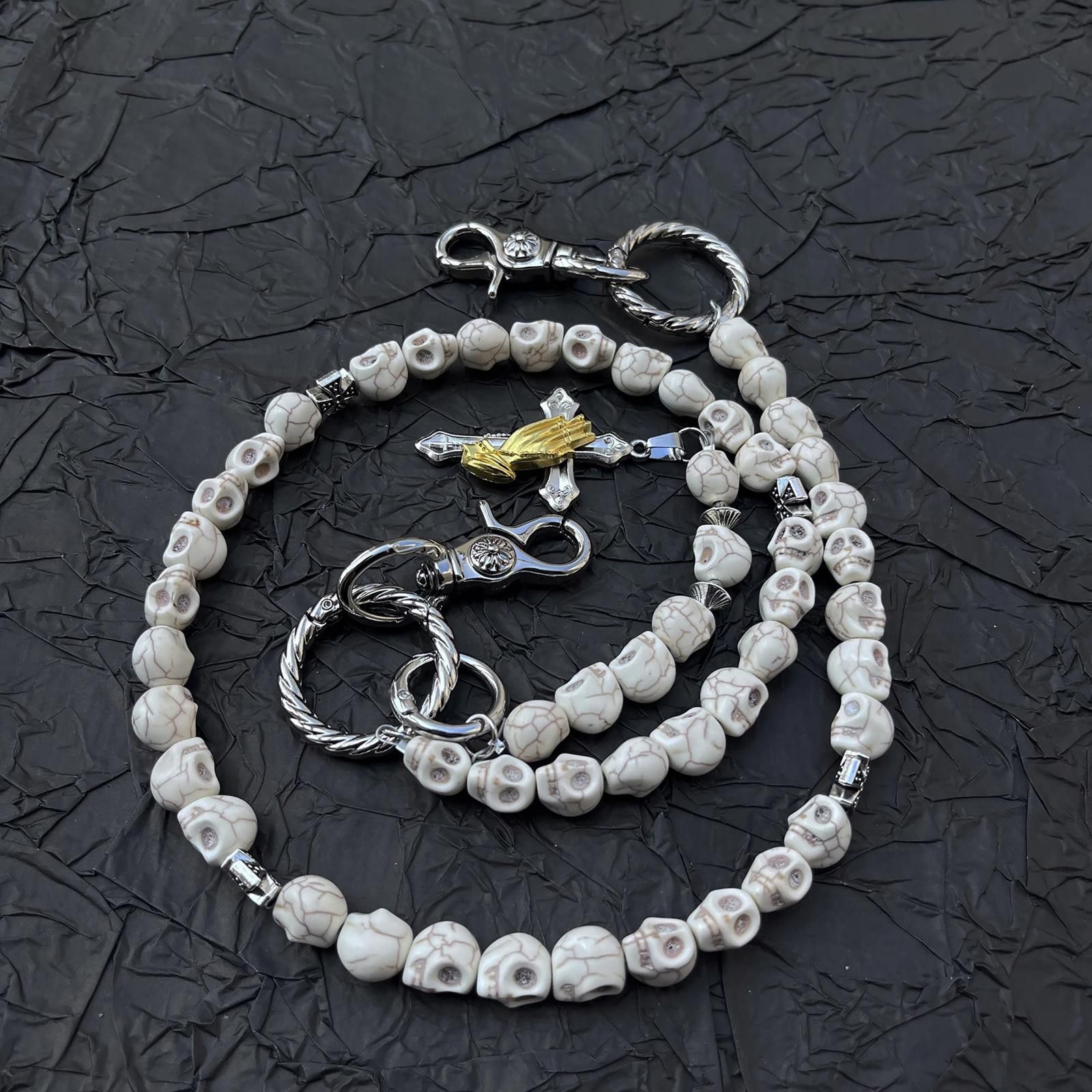 Other Beaded Skeleton White Turquoise Chain Wallet With Cross Size ONE SIZE - 4 Thumbnail