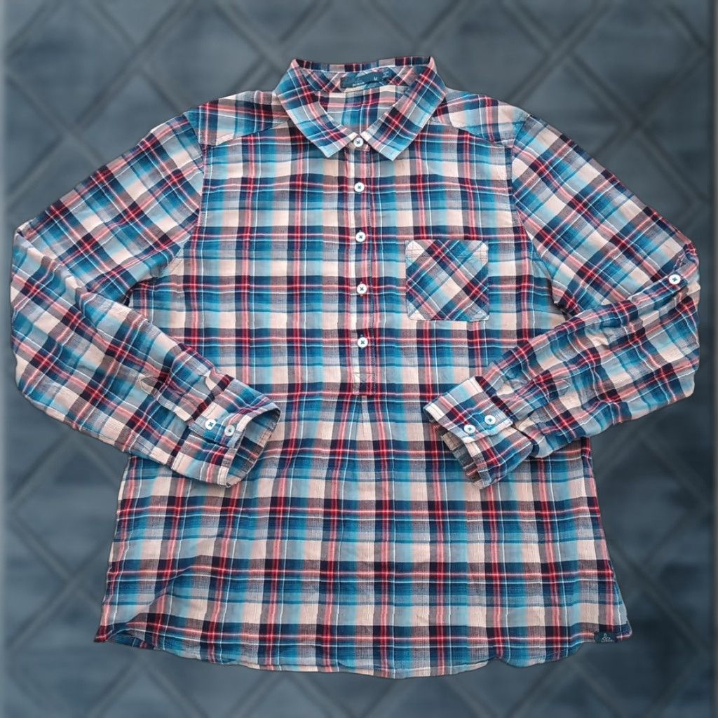 Prana prAna Shirt Womens Medium Blue Plaid Long Sleeve Half Button Pullover Size M / US 6-8 / IT 42-44 - 1 Thumbnail