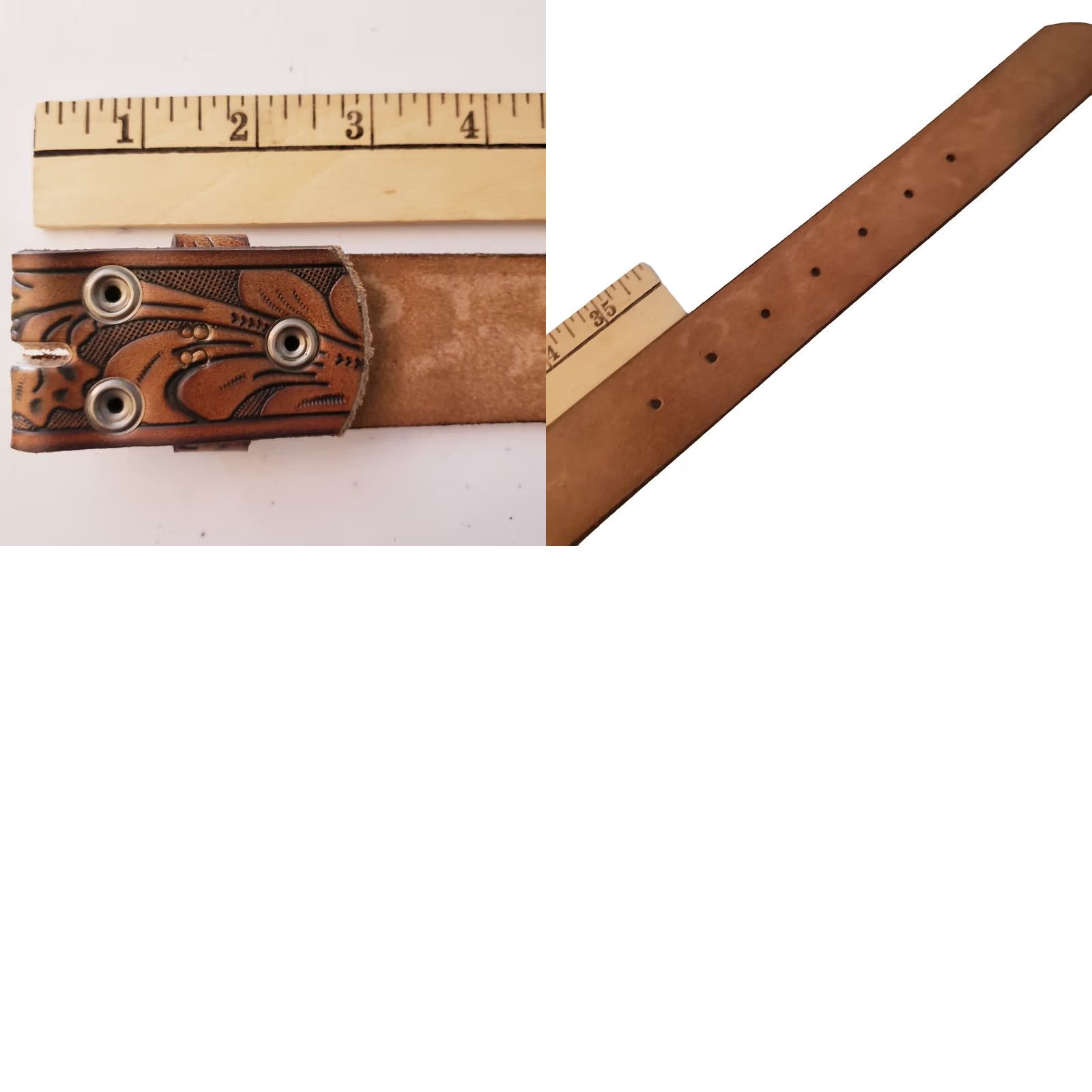 Vintage Belts.Com Western Belt 38 Brown Full Grain Leather Floral Engraved Tooling Men Regular 1.5" Belt Buckleless Size 38 - 9 Thumbnail