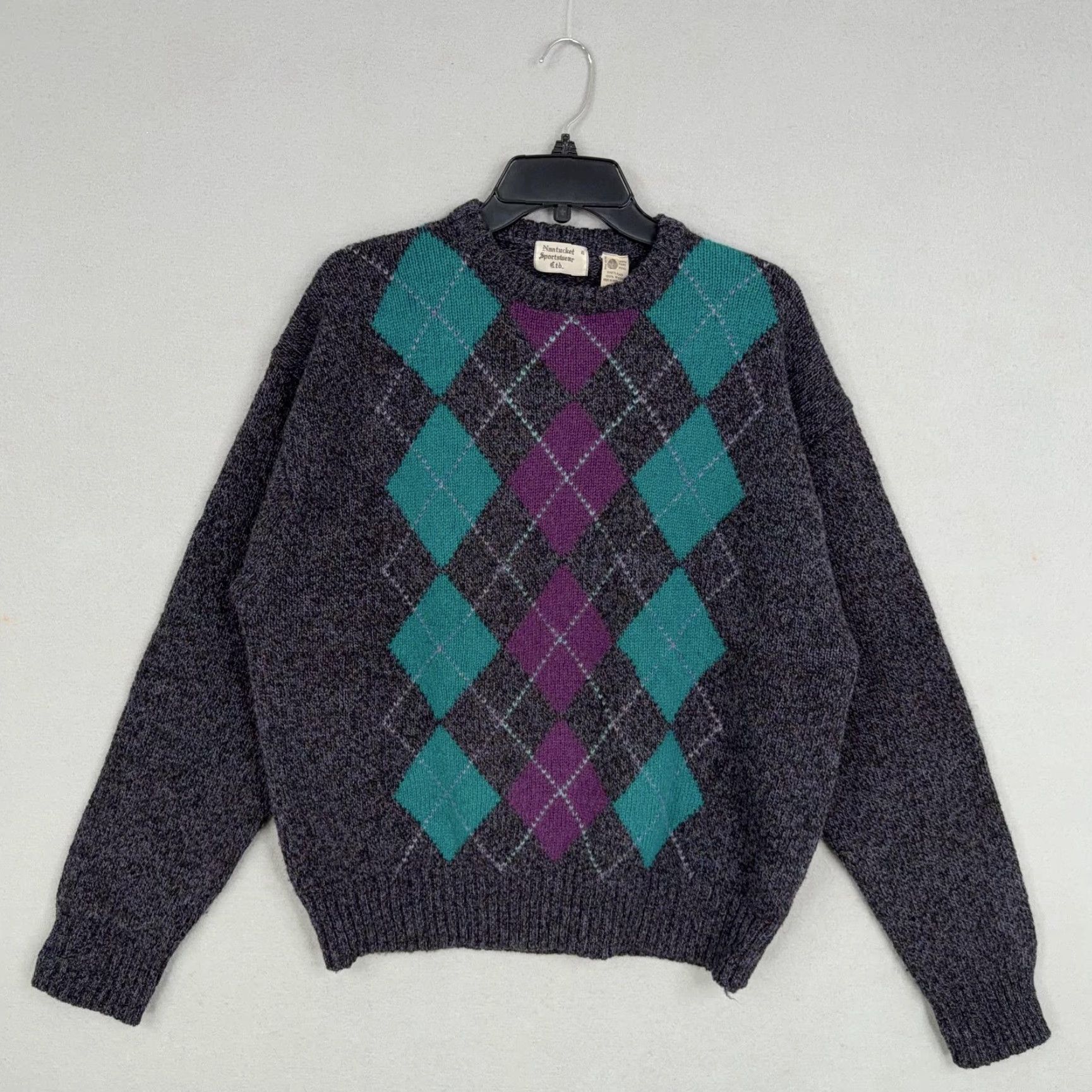 Vintage VINTAGE Nantucket Sportswear Sweater Mens XL Argyle Crewneck Wool Knit Gray 80s Size US XL / EU 56 / 4 - 2 Thumbnail