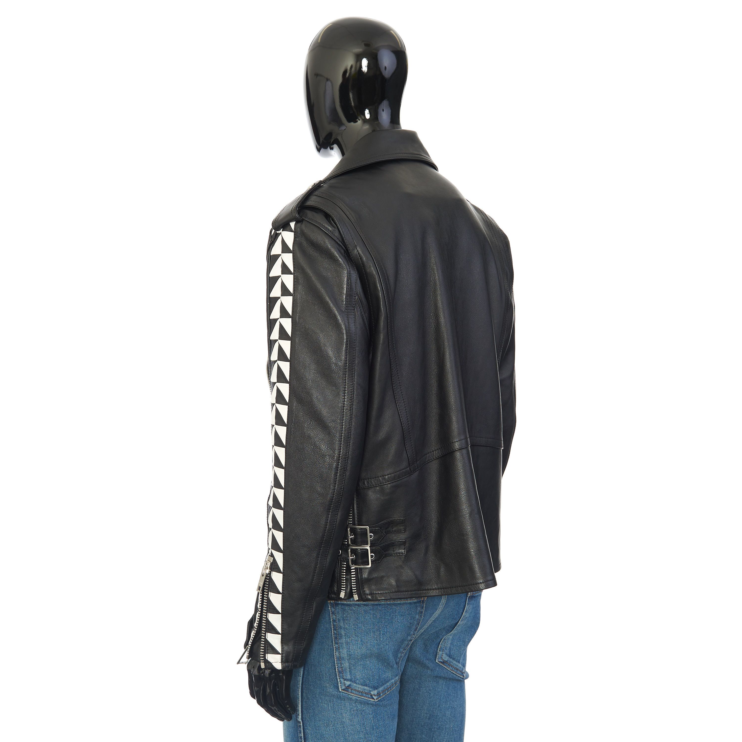 Celine Oversized Biker Jacket With Triangle Bands In Black Calfskin Size US M / EU 48-50 / 2 - 9 Thumbnail
