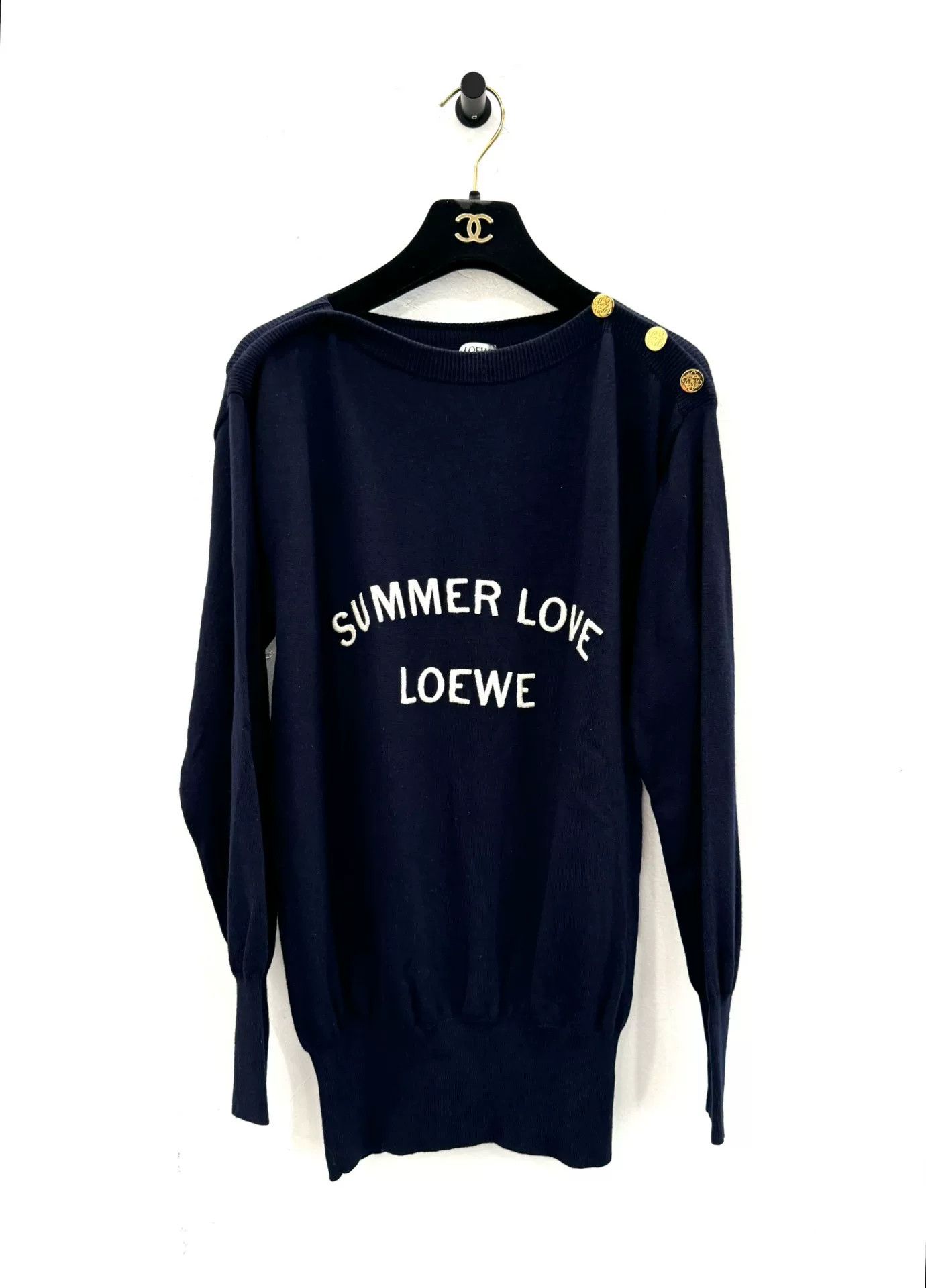 Loewe Loewe Navy Gold Button Logo Sweater Size S / US 4 / IT 40 - 1 Thumbnail