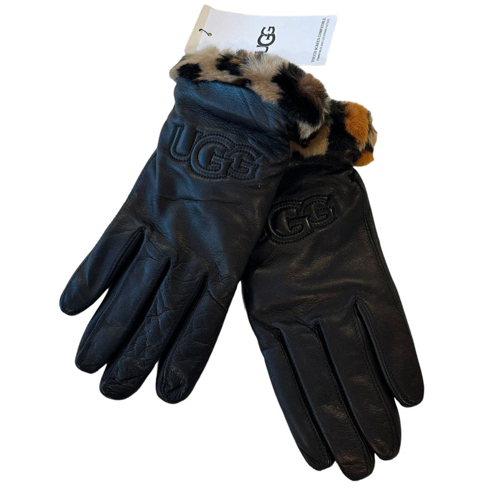 Ugg UGG Logo Leather Faux Fur Cuff Gloves S (Runs small in size) Size ONE SIZE - 7 Thumbnail