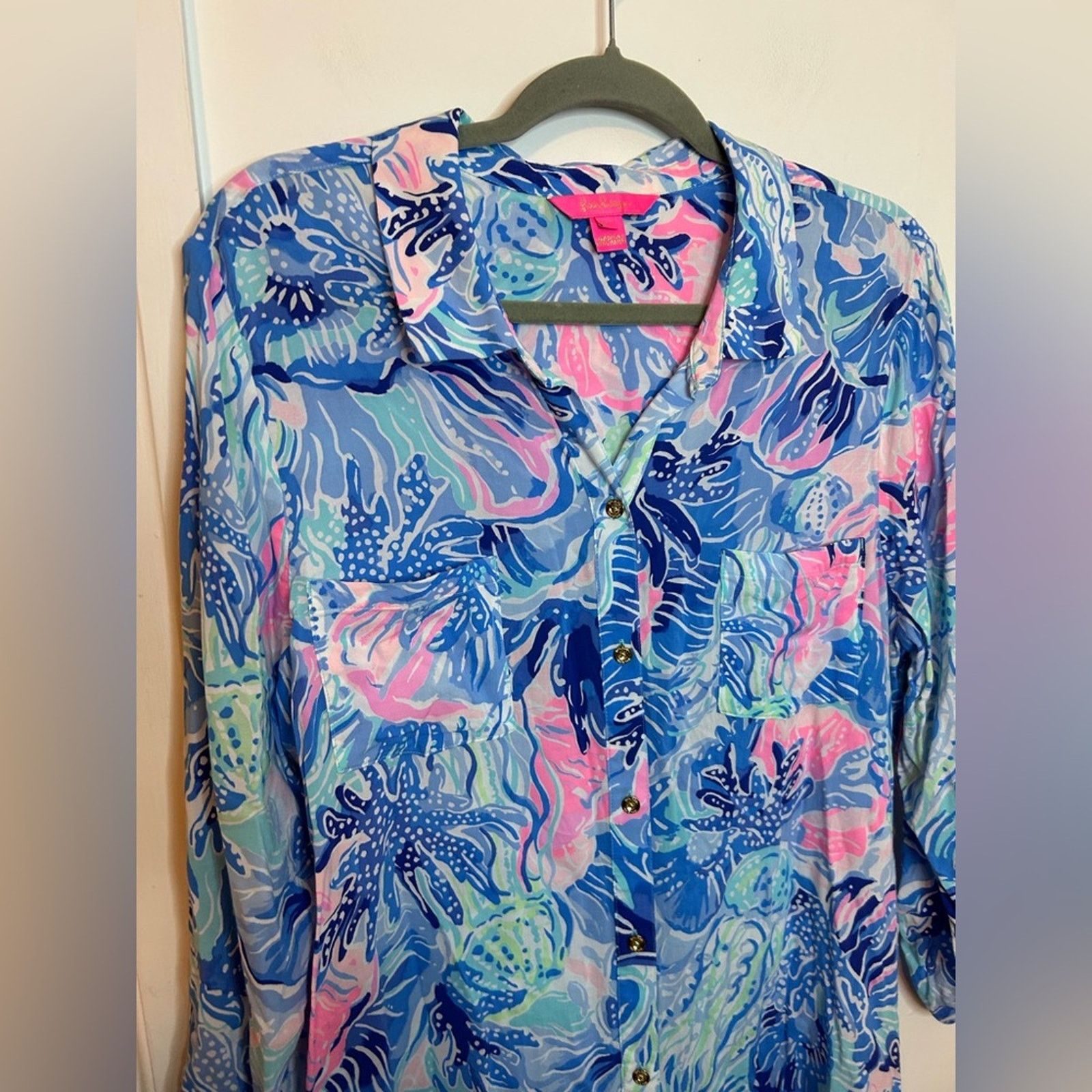 Lilly Pulitzer Lilly Pulitzer Natalie Cover Up Shirt Dress Size L / US 10 / IT 46 - 8 Thumbnail