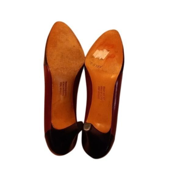 Salvatore Ferragamo Size 6.5 AA Ferragamo Burgundy Black Leather Heels Italy Lea Size US 6.5 / IT 36.5 - 7 Thumbnail