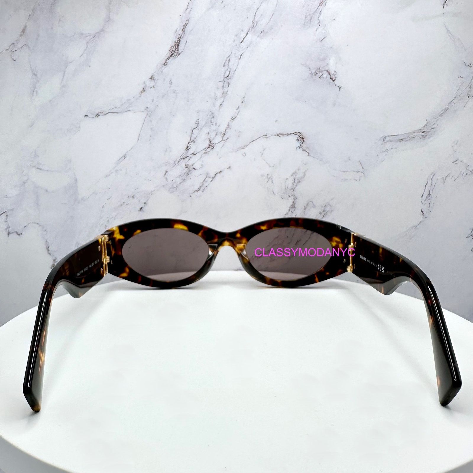 Miu Miu New MIU MIU Sunglasses Brown Tortoise Shell Oval Gold Logo Size ONE SIZE - 19 Thumbnail