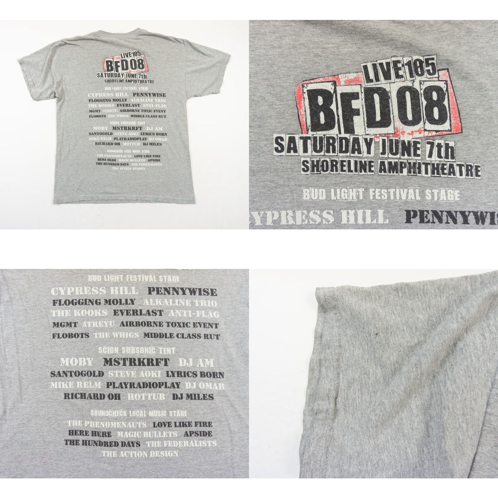 Gildan VINTAGE Live 105 BFD Rock Band T-Shirt Men's Large Gray 2008 Cypress Hill Pennywise Size US L / EU 52-54 / 3 - 8 Thumbnail