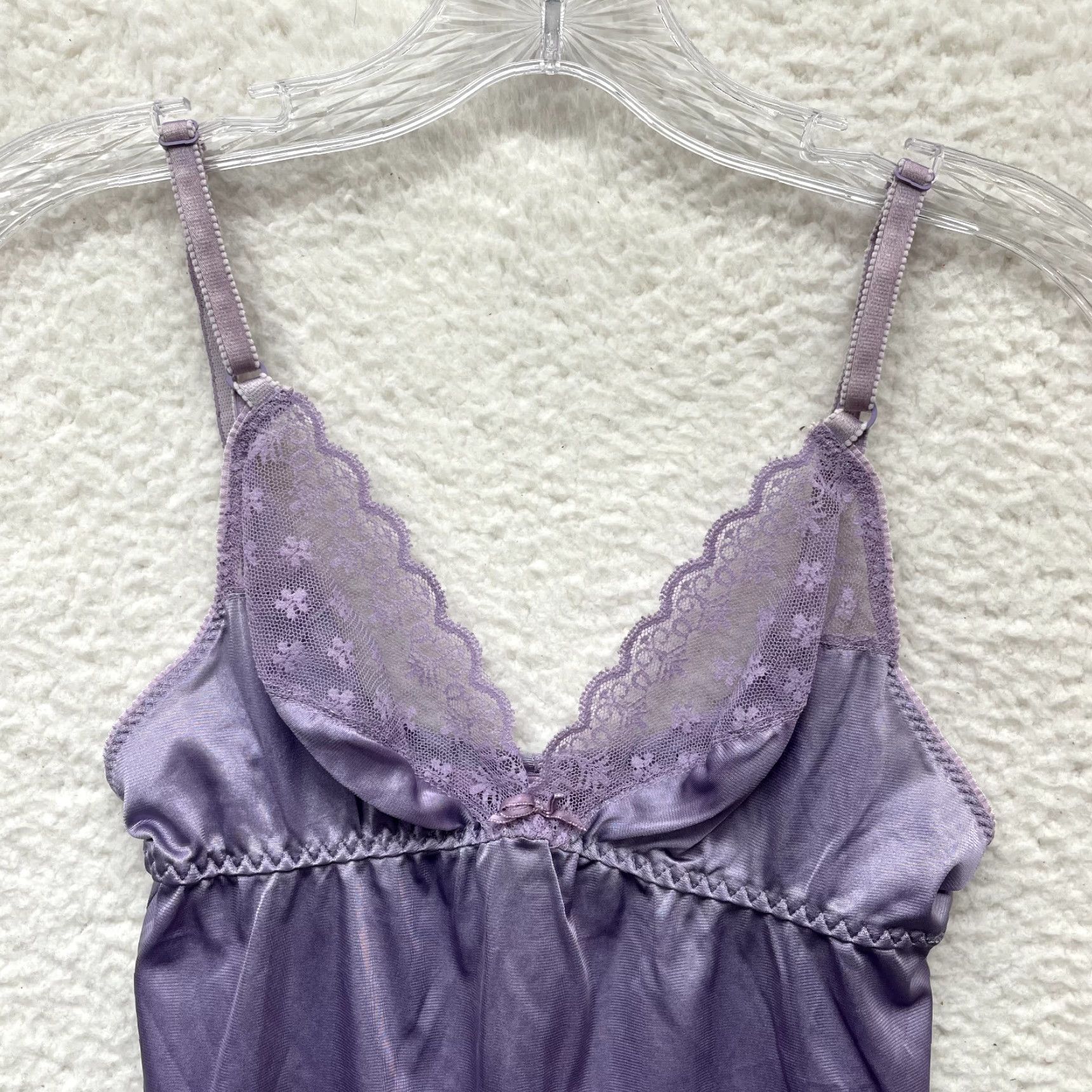 Sears VINTAGE Sears Midi Slip Dress Purple 80s Satin Lace Edwardian Victorian Womens 34 S - Fits S Size S / US 4 / IT 40 - 3 Thumbnail