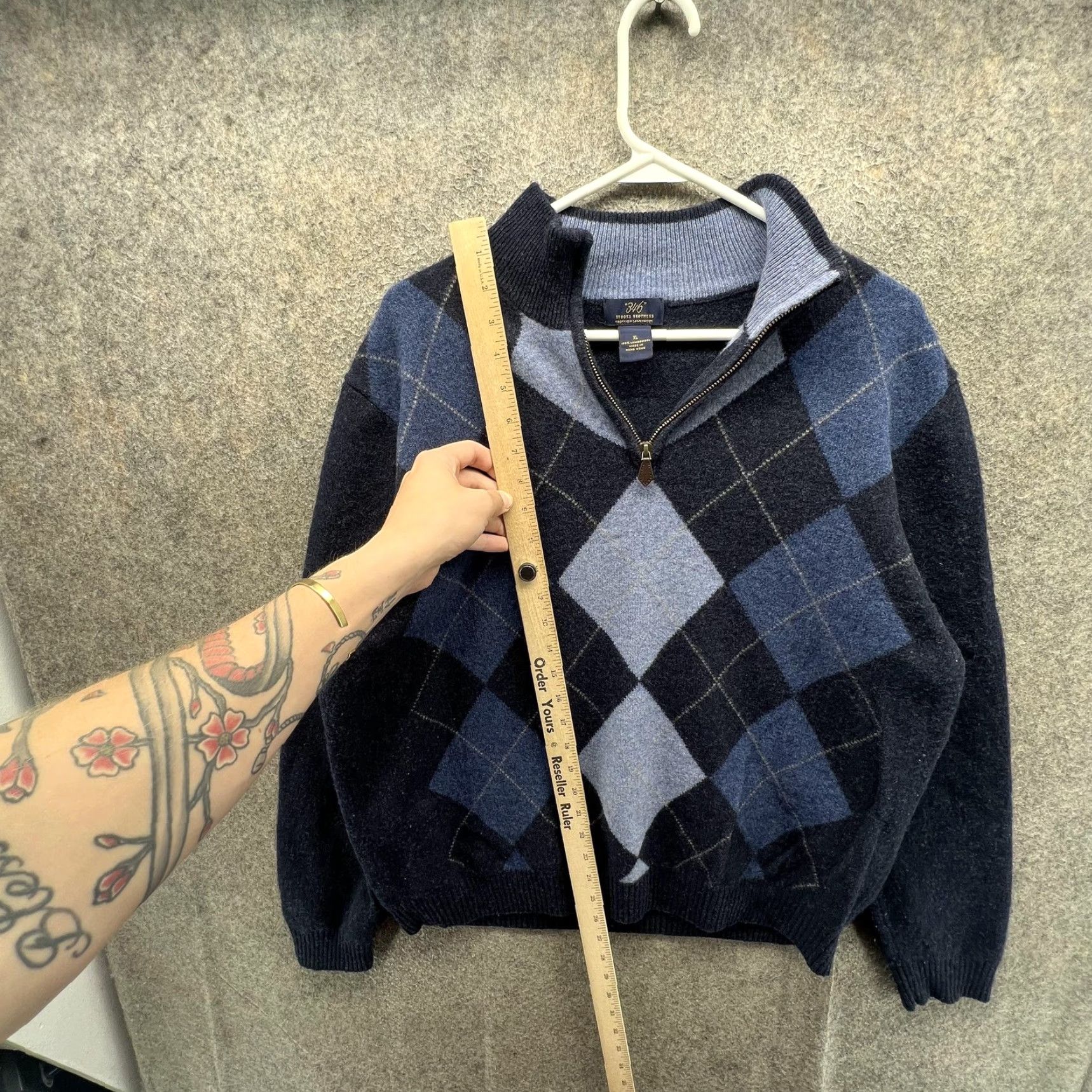 Brooks Brothers Brooks Brothers 346 Sweater Mens XL Blue Wool Argyle 1/4 Zip Mock Neck Pullover Size US XL / EU 56 / 4 - 3 Thumbnail