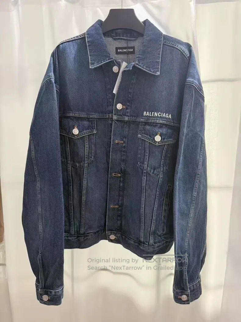 Balenciaga Balenciaga Raw Denim Jacket with Front and Back Embroidery Size US S / EU 44-46 / 1 - 1 Thumbnail
