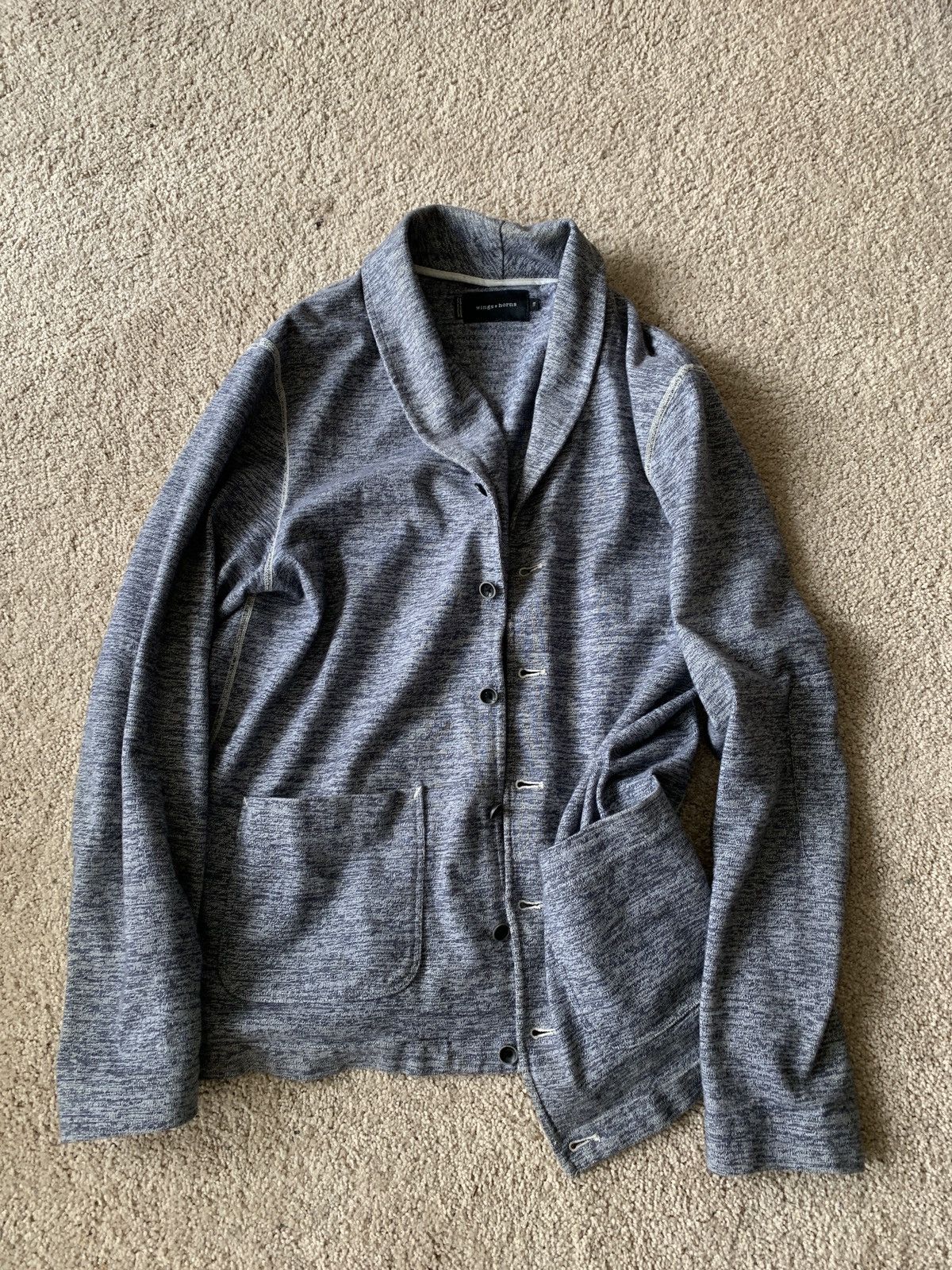 image of Wings Horns Blue/grey Cardigan, Men's (Size Large)