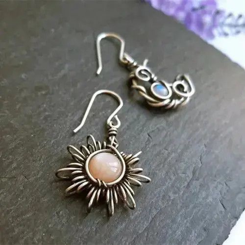 Jewelry Bohemian Fashion Sun And Moon Earrings in Brown, Men's