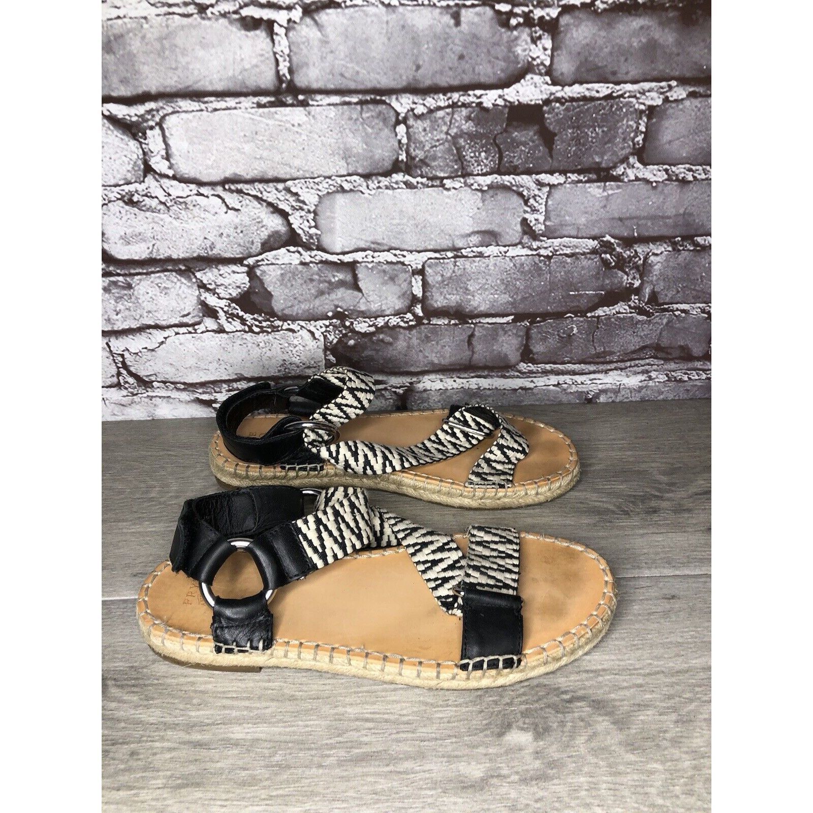 Frye Frye & Co Kole White Black Fabric Leather Espadrilles Sandal Size US 8.5 / IT 38.5 - 17 Thumbnail
