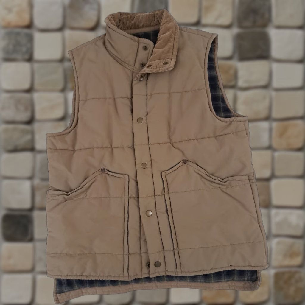 VINTAGE Old Navy Plaid Cotton Vest Outdoor Insulated Button Corduroy Collar Med