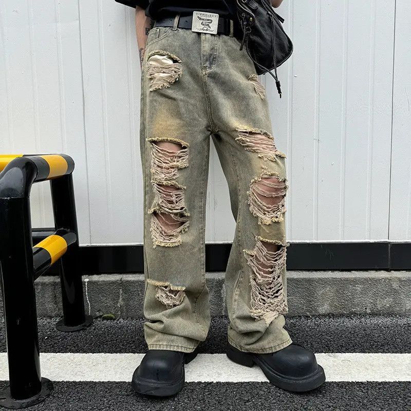 Japanese Brand Retro loose wide leg ripped jeans Size US 32 / EU 48 - 2 Thumbnail