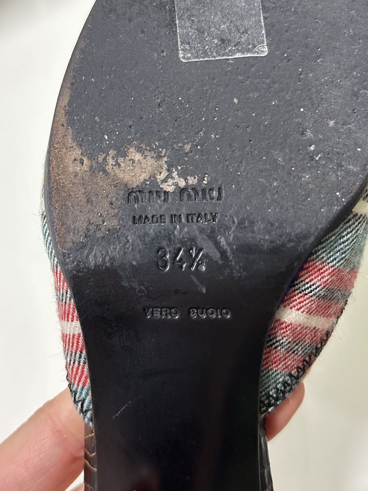 Miu Miu MIU MIU Cracked Leather Checkered Mules Size US 7 / IT 37 - 9 Thumbnail