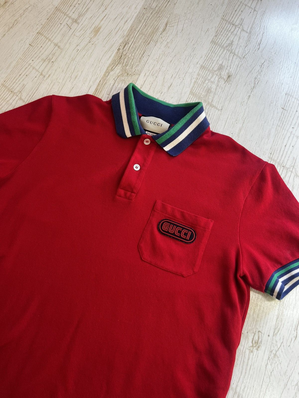 Gucci Gucci Red Cotton Pique Contrast Detail Polo T-Shirt M Size US M / EU 48-50 / 2 - 3 Thumbnail