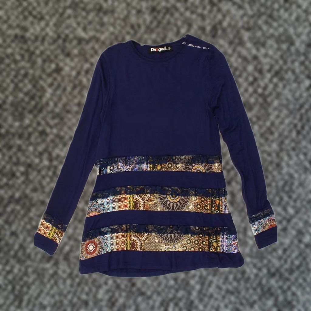 Desigual DESIGUAL Womens Tunic Top UK 6 XS Navy Blue Striped Viscose AQ07 Size XS / US 0-2 / IT 36-38 - 1 Thumbnail