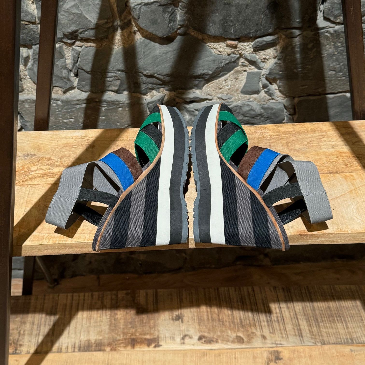 Prada Prada Multicolor Striped Elastic Wedge Sandals Size US 10 / IT 40 - 10 Thumbnail