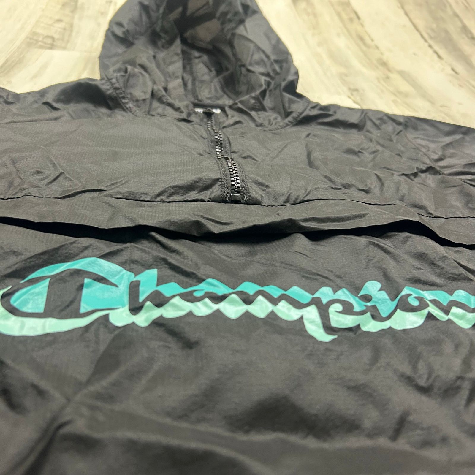 Champion Champion Anorak Black Hooded Spellout Windbreaker Jacket Size XL / US 12-14 / IT 48-50 - 3 Thumbnail