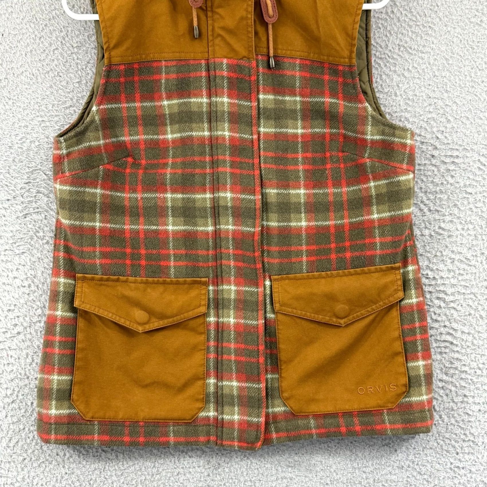 Orvis VINTAGE Orvis Vest Womens Small Brown Plaid Hooded Wool Zip Lined Utility Pocket Outdoor Size S / US 4 / IT 40 - 3 Thumbnail