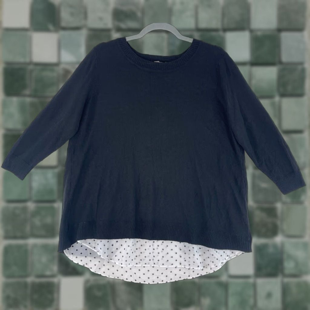 Vintage Roz & Ali Black Layered Long Sleeve Knit Shirt Womens Crew Neck Pullover Size 1X Size XL / US 12-14 / IT 48-50 - 1 Thumbnail