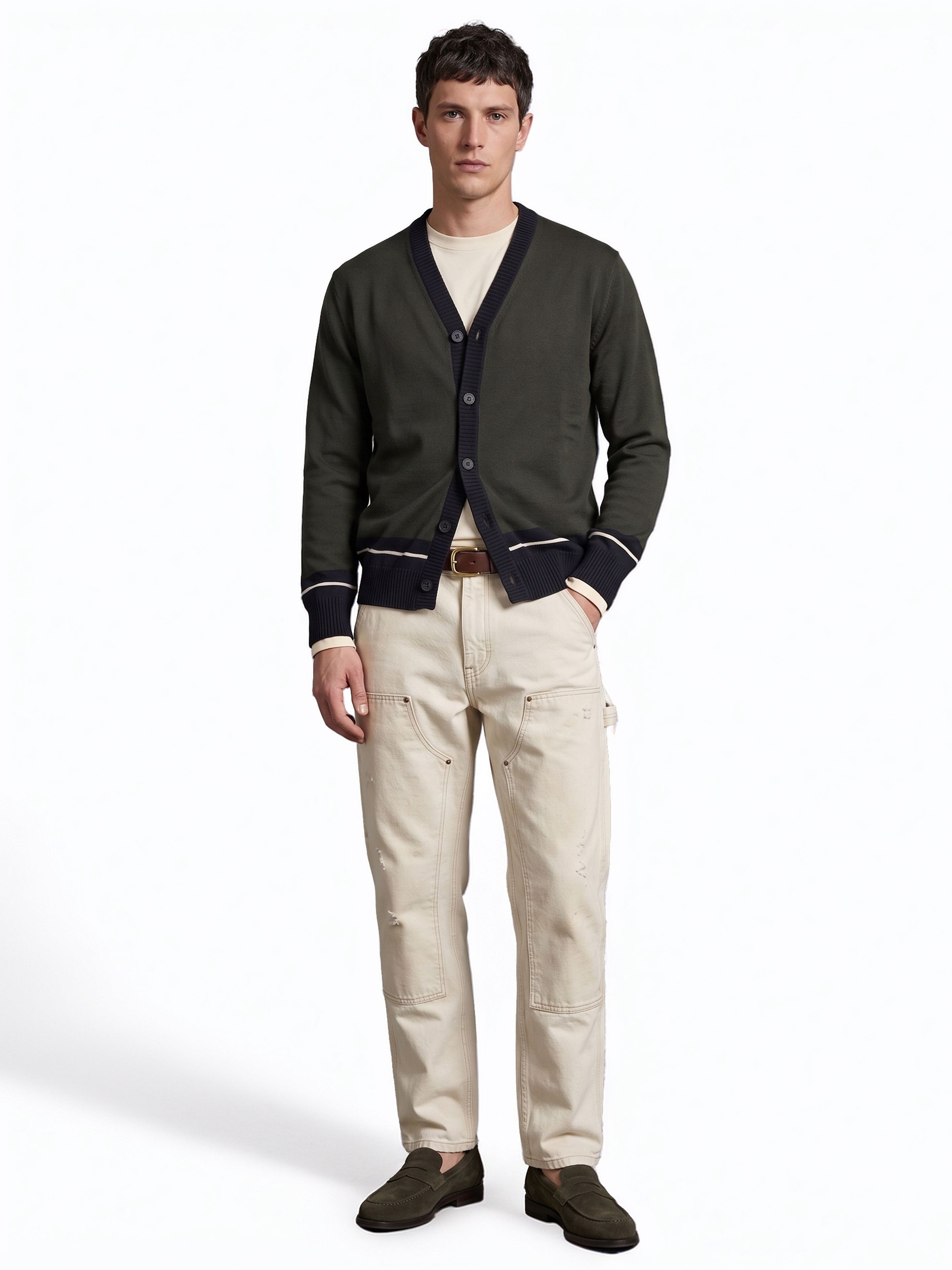 Comme des Garcons Homme Tri-Tone Paneled Knit Wool Cardigan Size US L / EU 52-54 / 3 - 10 Thumbnail