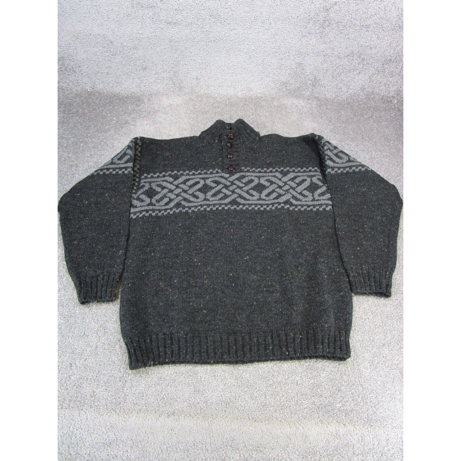 image of Vintage Carraig Donn Sweater Mens XL Gray Knit Wool Mock Neck Henley New in White