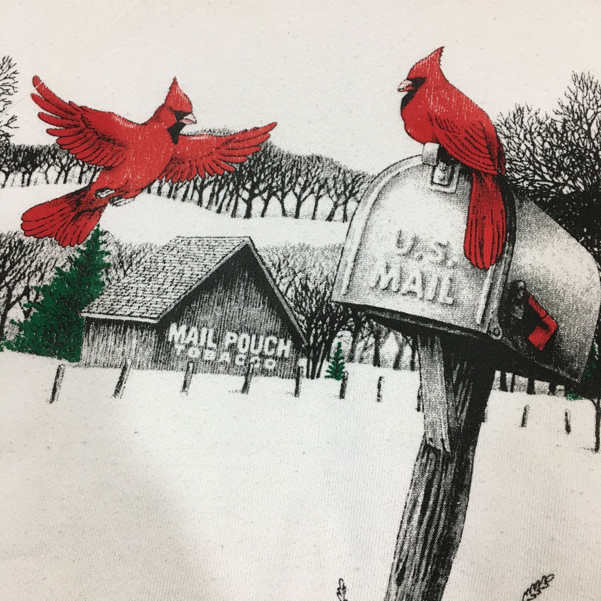 Hanes Vtg US Mail Pouch TOBACCO BARN Christmas Red Cardinals Shirt Size XL / US 12-14 / IT 48-50 - 8 Thumbnail