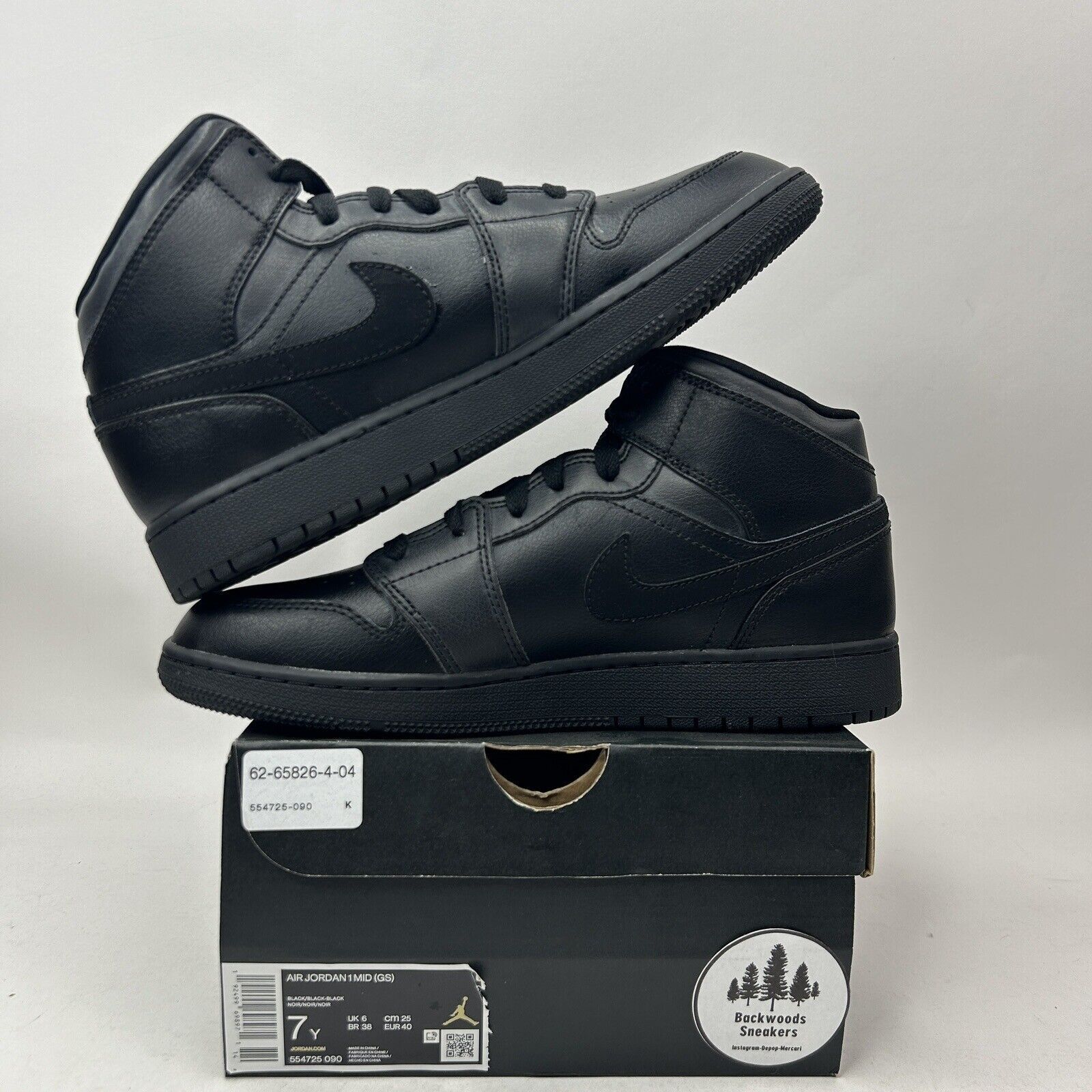 Jordan Brand Nike Air Jordan 1 Mid GS “Deep Black Nubuck Swoosh” 2023 Size US 8.5 / IT 38.5 - 3 Thumbnail