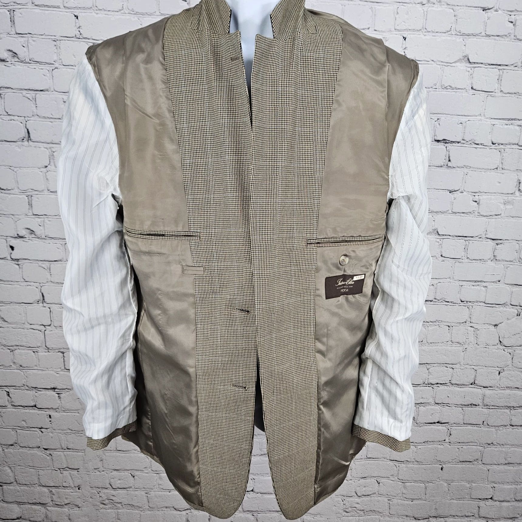 Tasso Elba Tasso Elba Sport Coat Blazer Notch Lapel Houndstooth 2 Button Vented Black Tan 40R Mens Jacket Regular Size Button Front) Size 40R - 5 Thumbnail