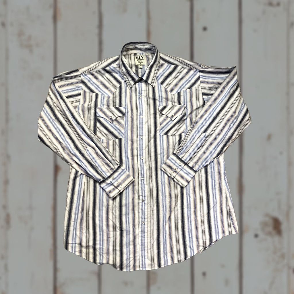 Vintage VINTAGE Ely Cattleman Shirt Mens 2XLT Blue Stripe Western Pearl Snap Long Sleeve Cowboy Size US XXL / EU 58 / 5 - 1 Thumbnail
