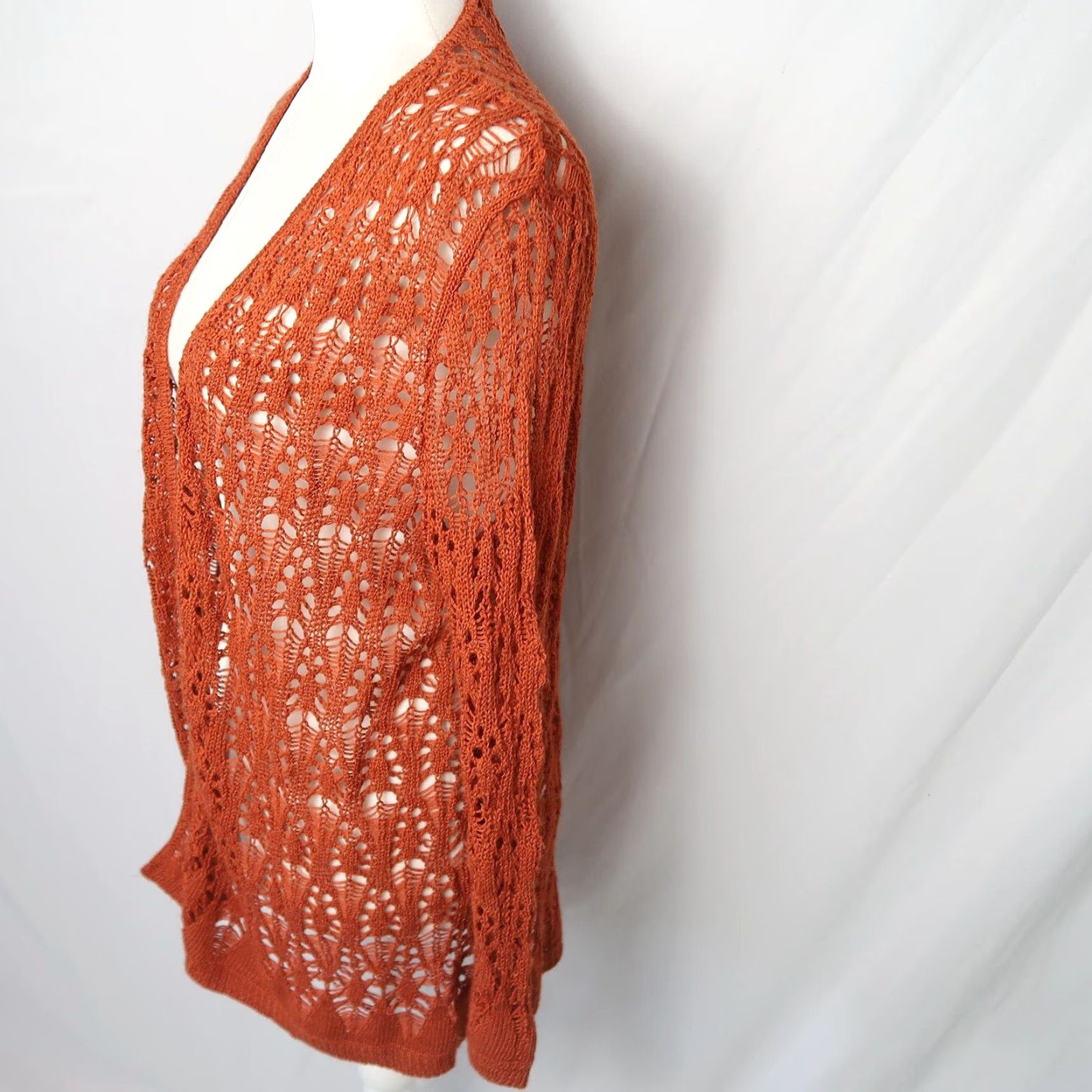 Vintage 90s Vintage burnt orange crochet knit cardigan sweater L Size L / US 10 / IT 46 - 3 Thumbnail