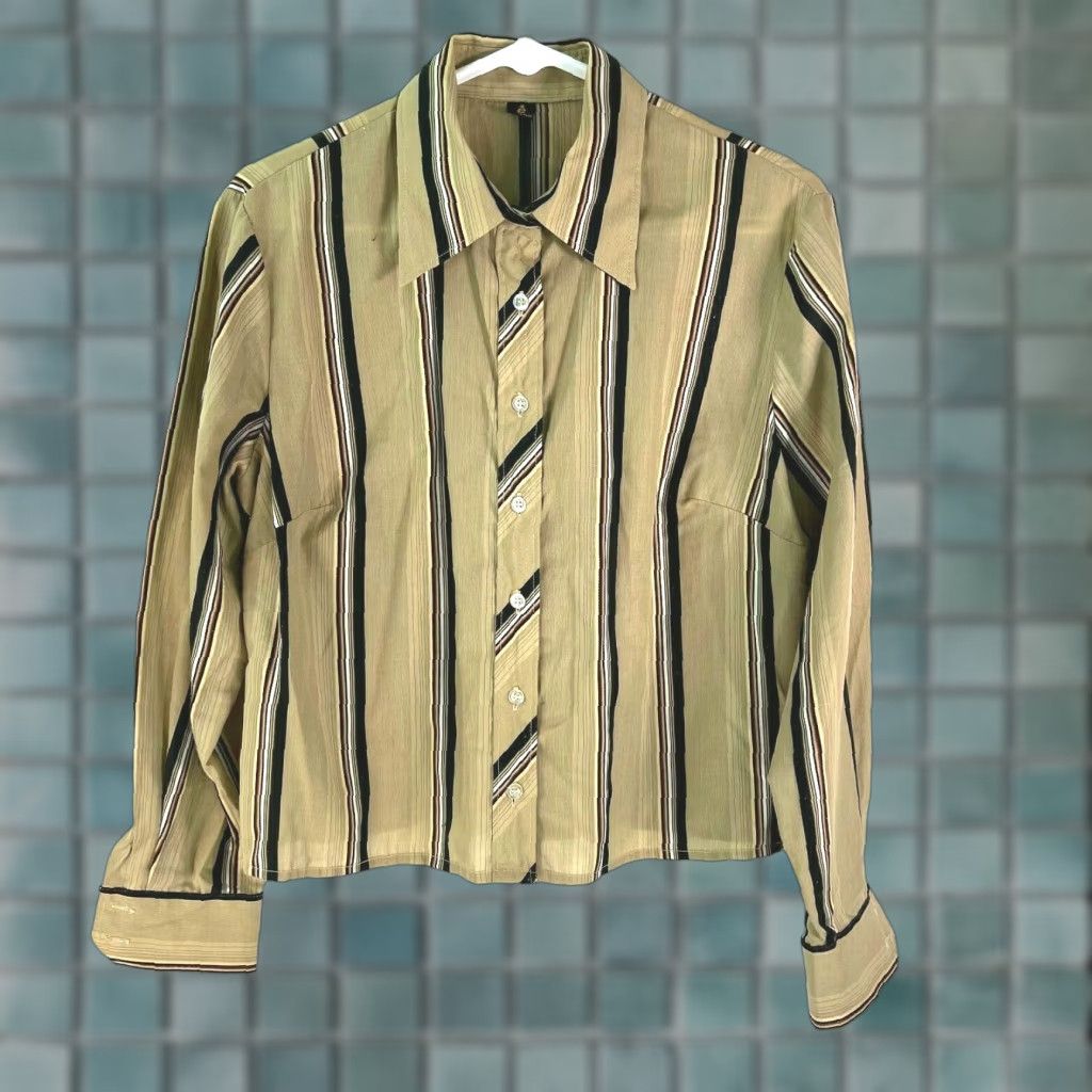 Vintage Eterna Beige Striped Button Front Long Sleeve Shirt Blouse Size M Womens Regular Fit Casual Shirt Size M / US 6-8 / IT 42-44 - 1 Thumbnail