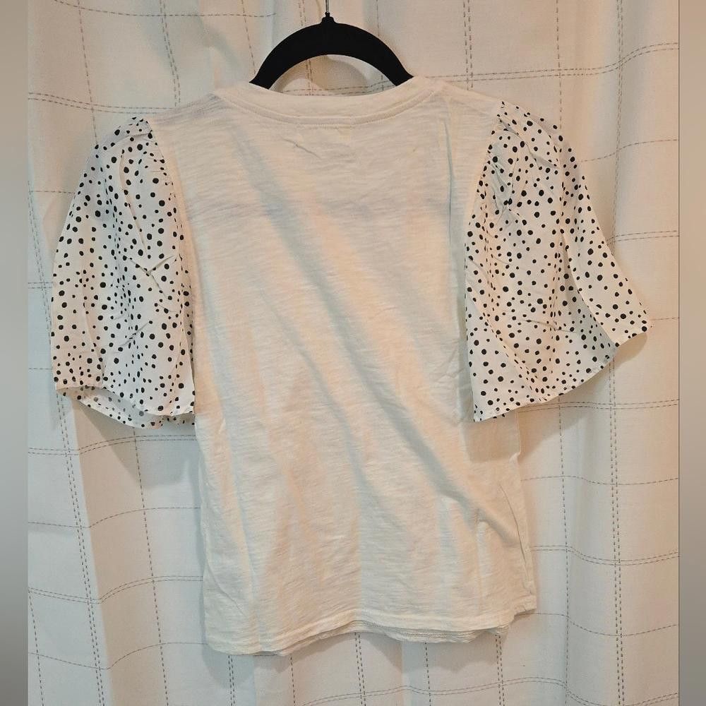 Designer Anthropologie by T.La Dotted Sleeved Top Size XXS / US 00 / IT 34 - 6 Thumbnail