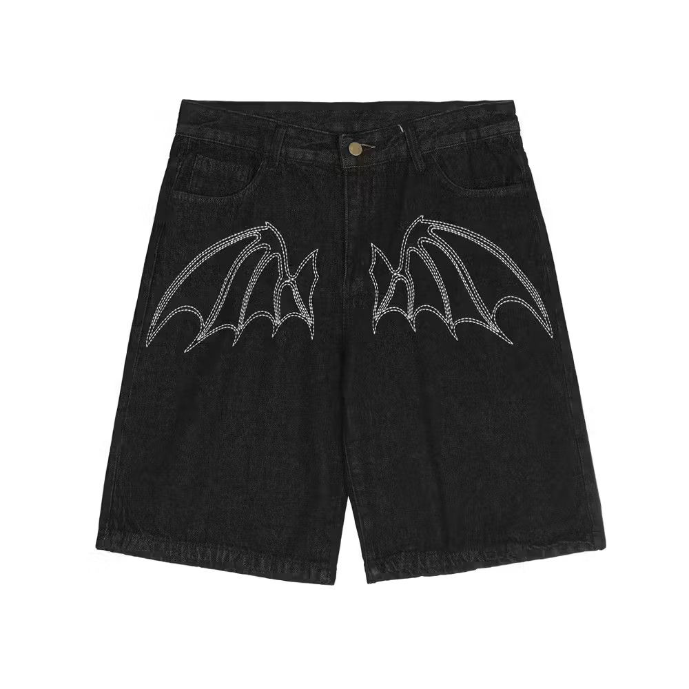 image of Vintage Embroidered Wing Denim Shorts in Black, Men's (Size 32)