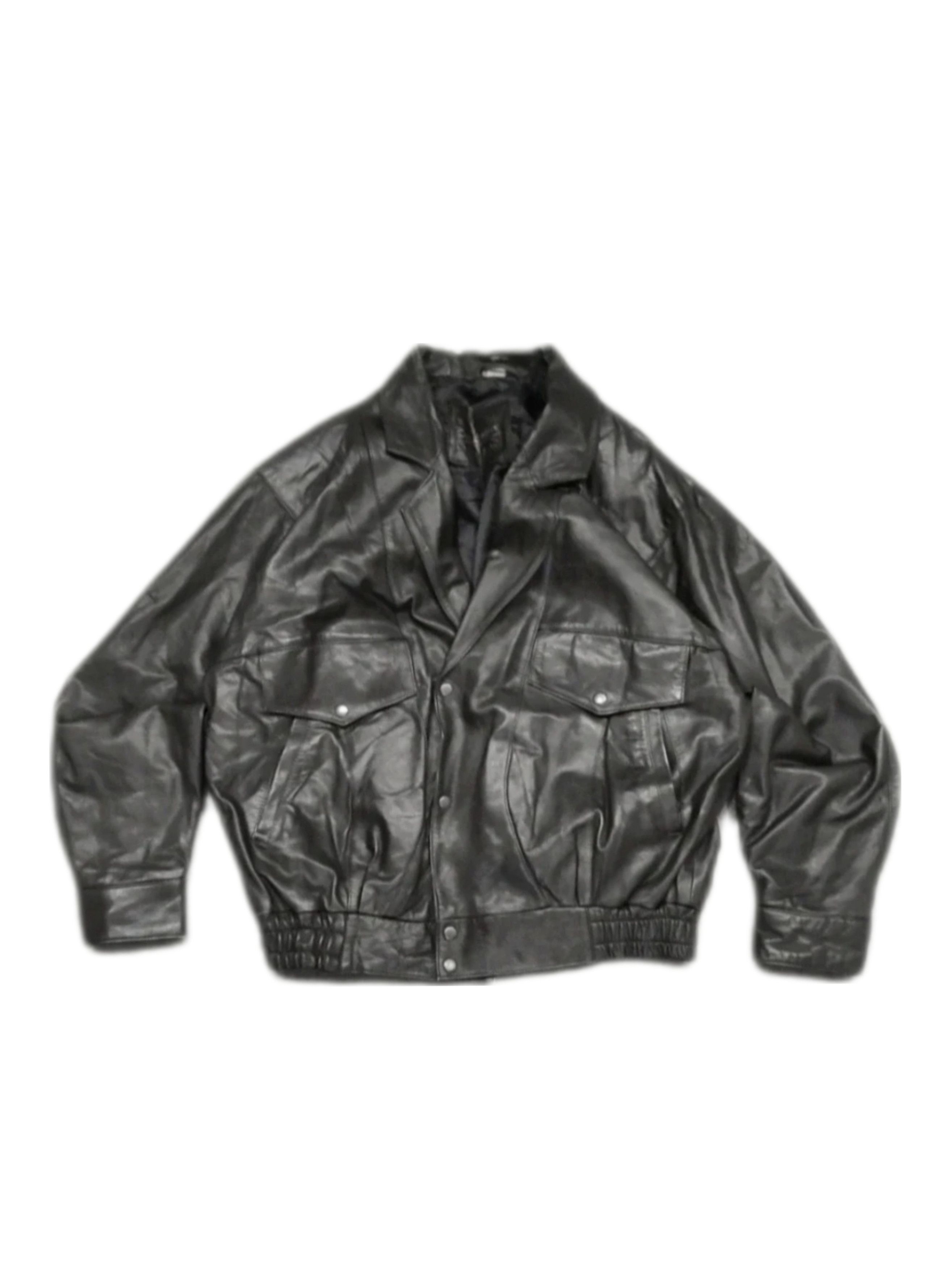 90s Vtg real leather bomber jacket Black