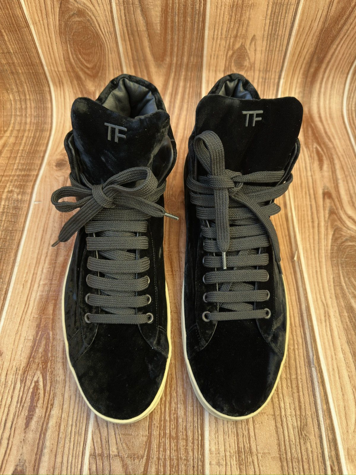Tom Ford Tom Ford Russel Black Velvet Hi Top Sneaker Size US 12.5 / EU 45-46 - 2 Thumbnail