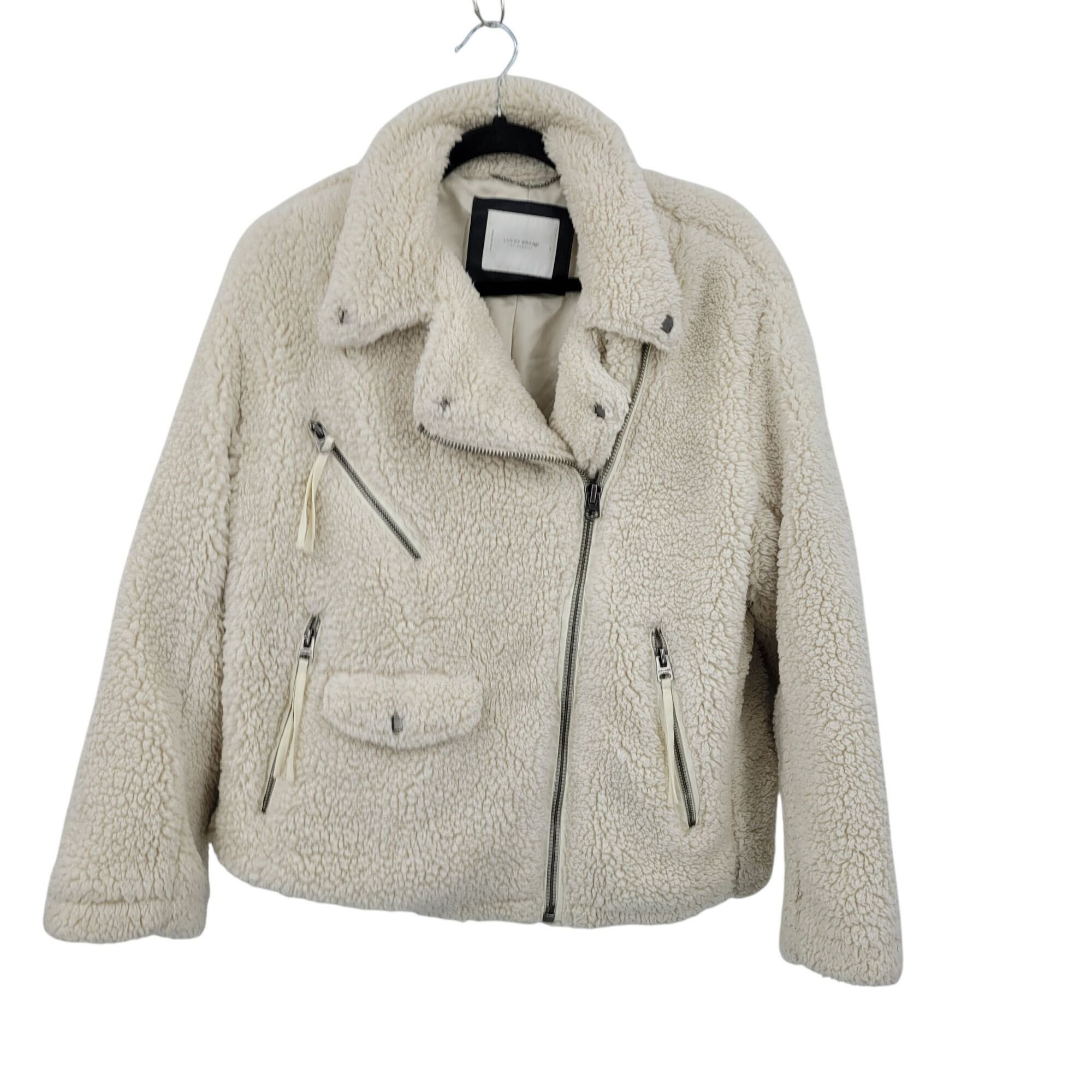 Lucky Brand Lucky Brand Ivory Vegan Faux Shearling Sherpa Moto Jacket Wo Size L / US 10 / IT 46 - 12 Thumbnail