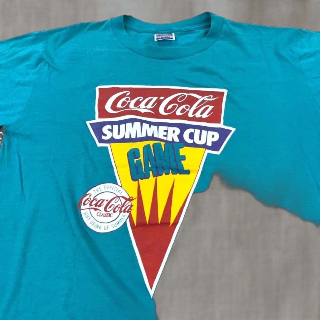 VINTAGE Coca Cola Shirt Men XL Blue 80s 90s Single Stitch Made In USA Coke Tee Shirt Mens XL Blue 80s 90s Coca Cola T-Shirt Get?