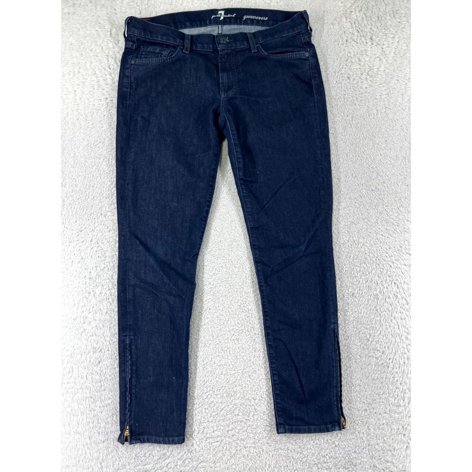 7 For All Mankind 7 For All Mankind Jeans Women 29 Blue Denim Dark Wash Skinny Zip Ankle Cotton Size 29" - 2 Thumbnail