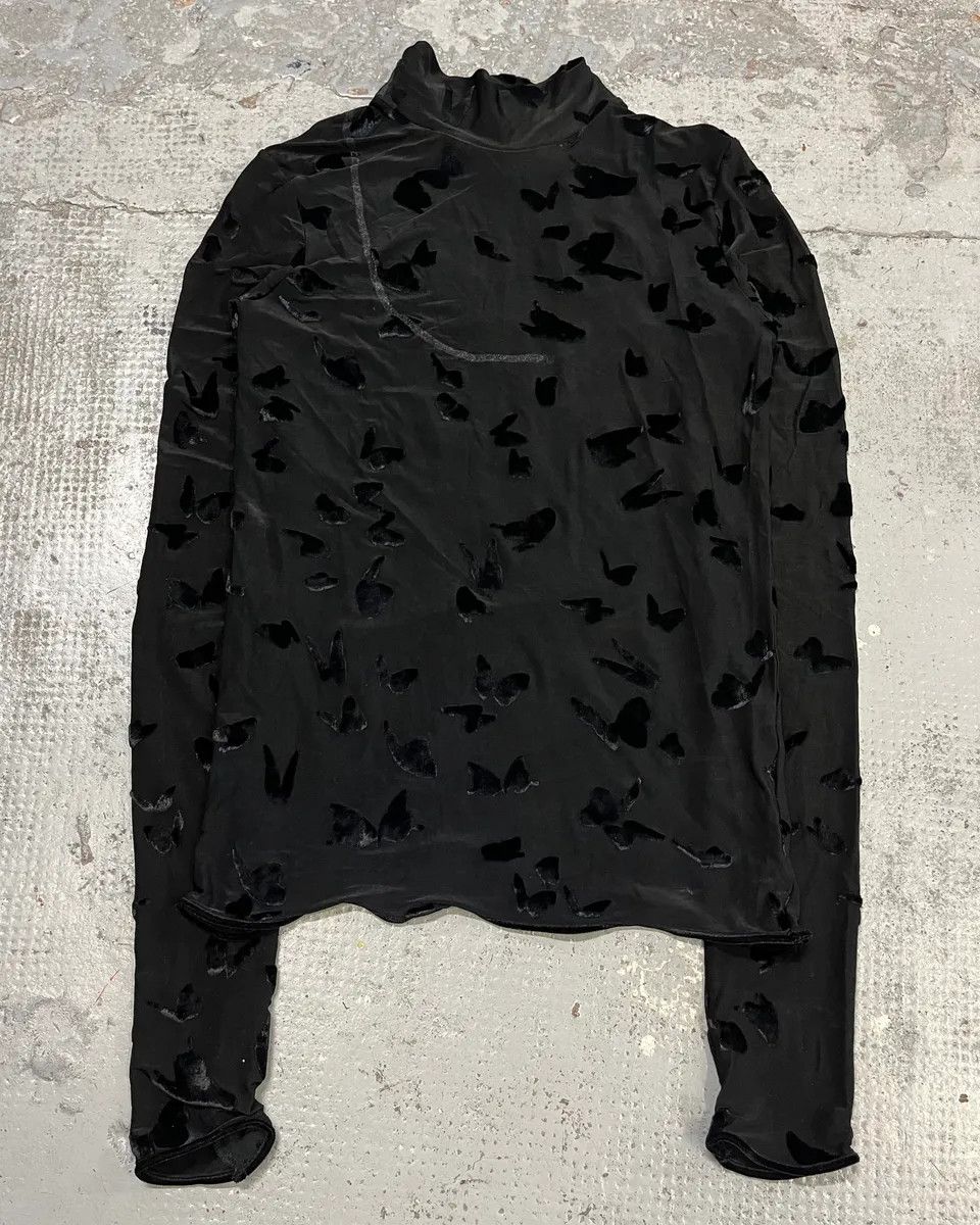 Saint Laurent Paris FW2023 Saint Laurent Velvet Butterfly Motifs Black Transparent Turtle Neck Longsleeve Top Size S / US 4 / IT 40 - 2 Thumbnail