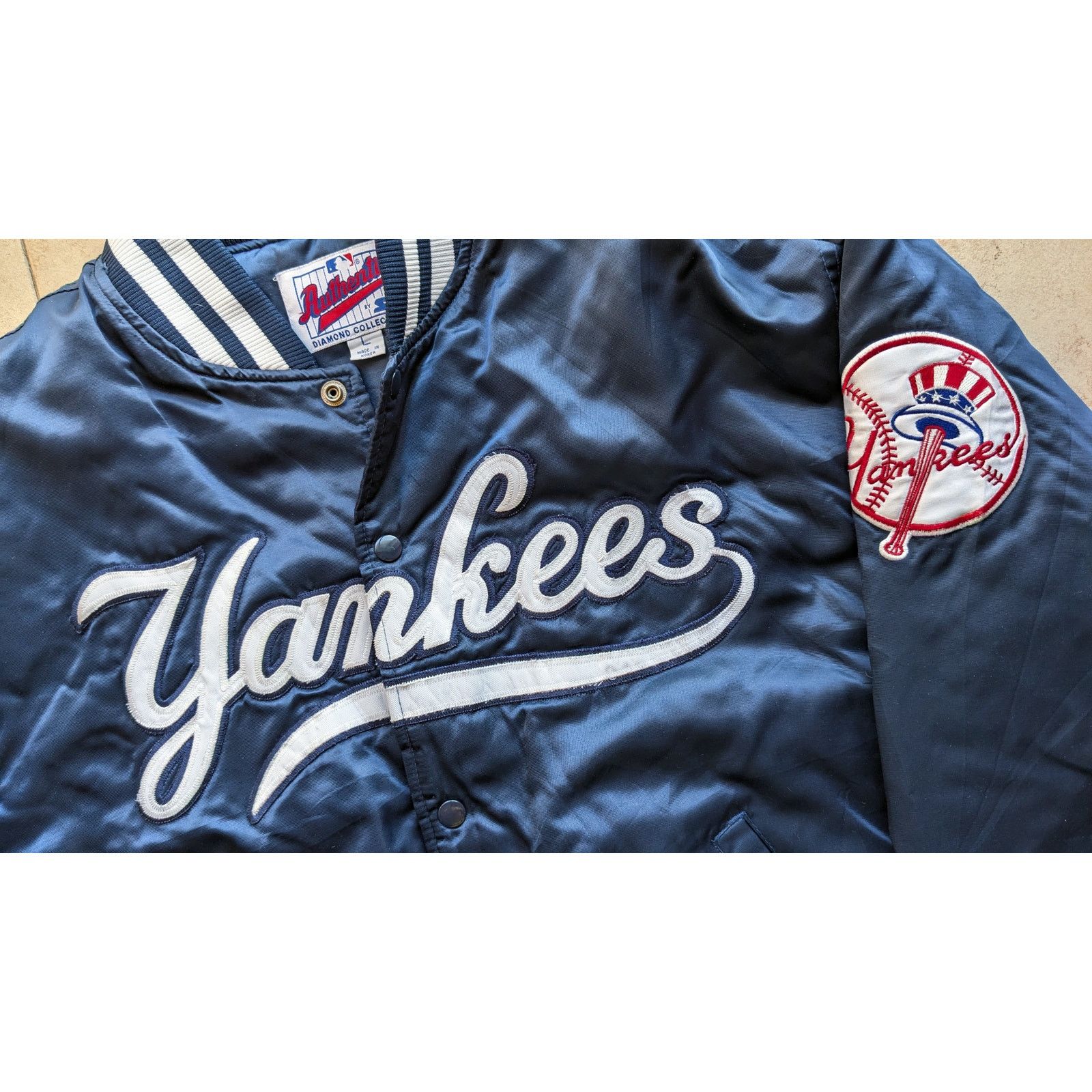 MLB NY Yankees 1998 World Series STARTER satin bomber L navy vtg Size US L / EU 52-54 / 3 - 5 Thumbnail