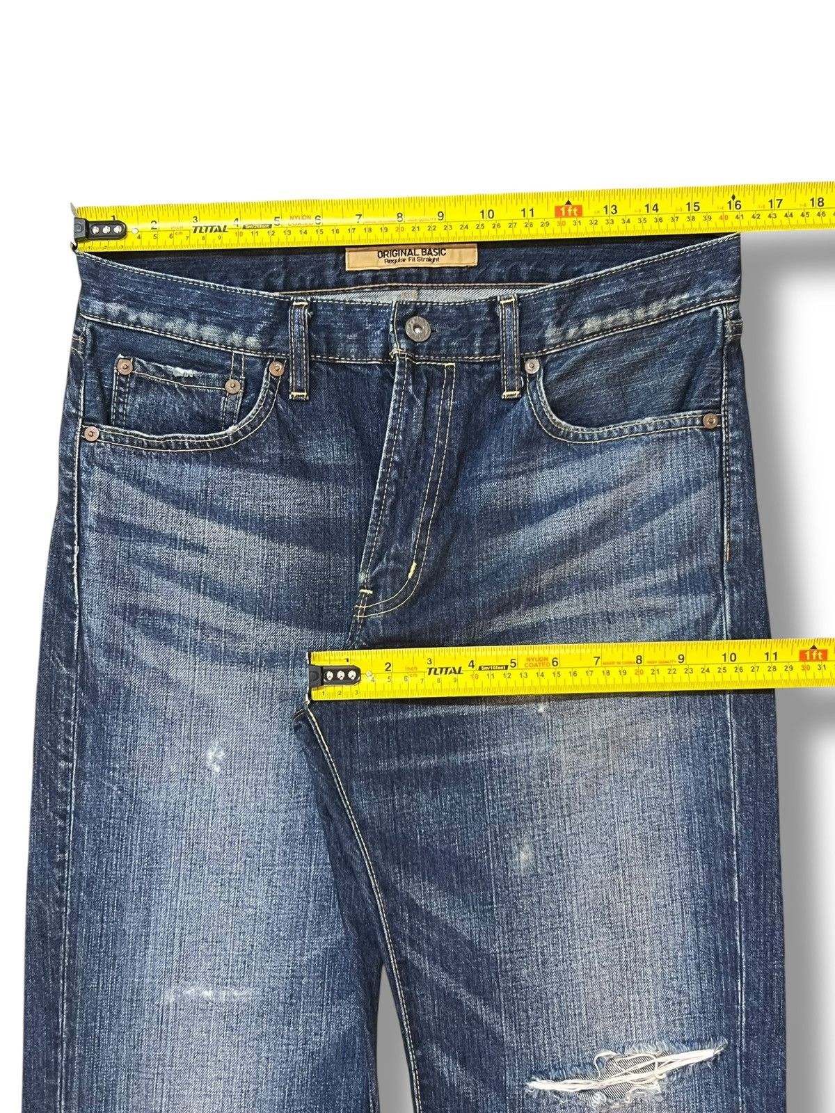 Uniqlo Uniqlo S-002 - Faded Blue Wash, Distressed Straight Jeans Size US 32 / EU 48 - 14 Thumbnail